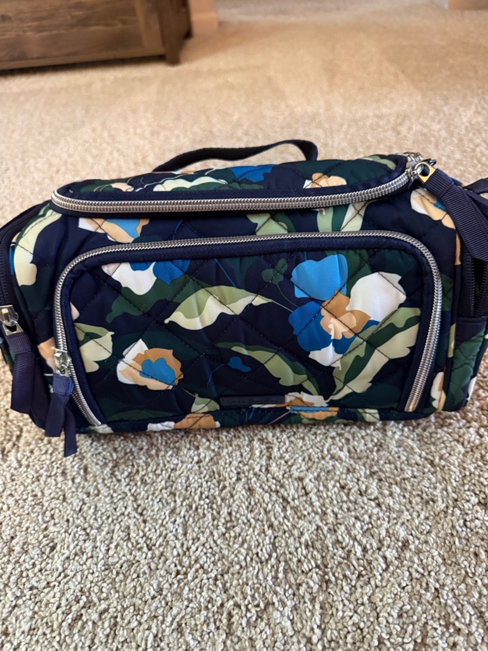 Quilted Floral Crossbody Bag in Navy Blue